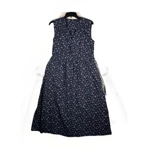 Uniqlo WomensSleeveless Floral Summer Dress Long Size XS Navy Blue White Flower